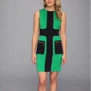 Michael Kors Women's Size 4 Green & Black Colorblock Sheath Dress